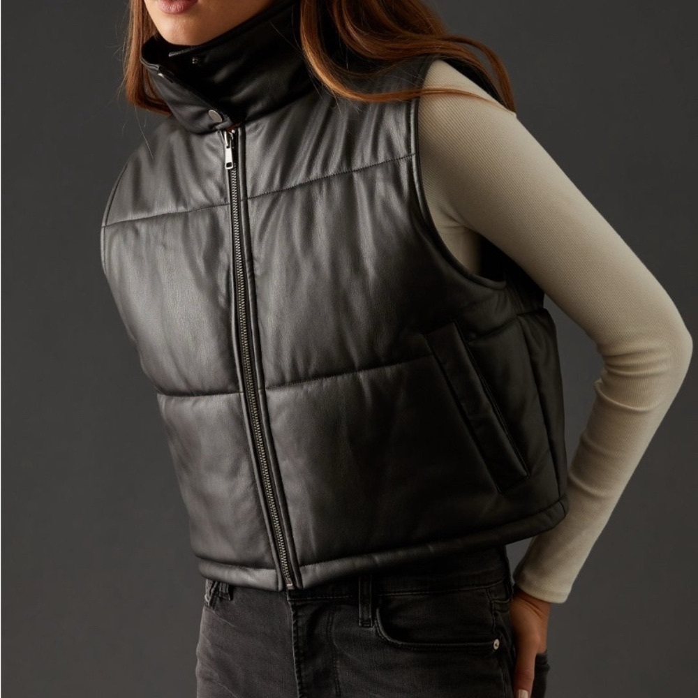 Almost new Anthropologie black faux leather Puffer Vest